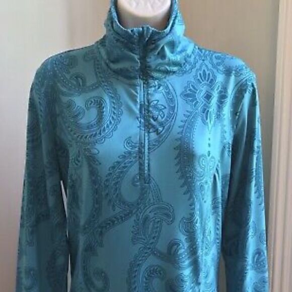 TEHAMA Long Sleeve Teal Paisley Athleisure Stretch Dress - Picture 2 of 12